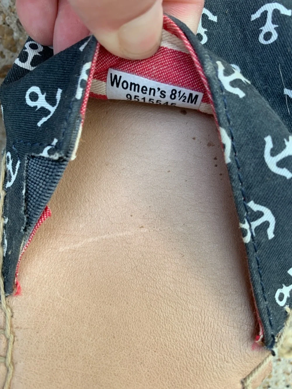 Sperry Navy Anchor Espadrille Sandals with Tan Straps